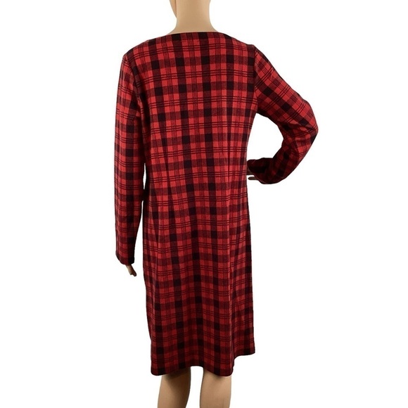 Talbots Tartan Plaid Shift Dress Size M Red Long Sleeve - Picture 5 of 7